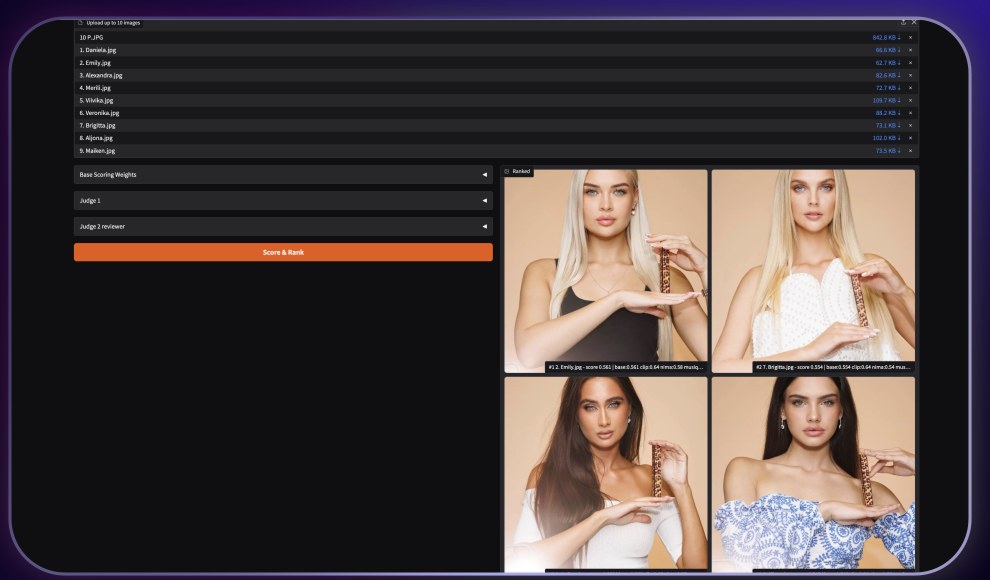 WebSync creative scoring screen ranking uploaded ad images before launch